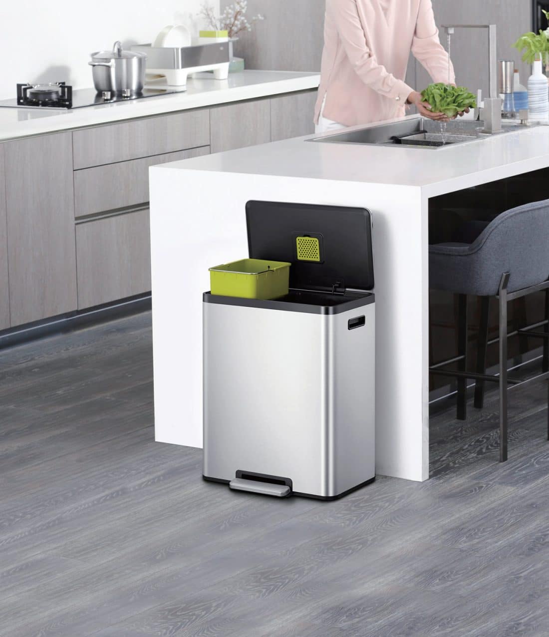 EcoCasa II Recycle Step Bin 36+24L Matt s/s